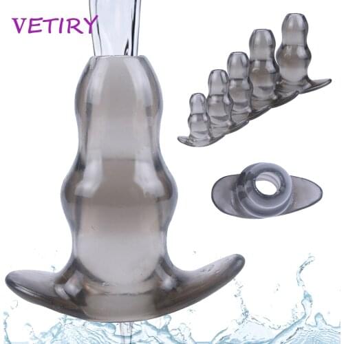 VETIRY Butt Plug Anal Dilator Soft Speculum Enema Hollow Anal Plug Masturbation Prostata Massager Sex Toys For Woman Men 5 Sizes