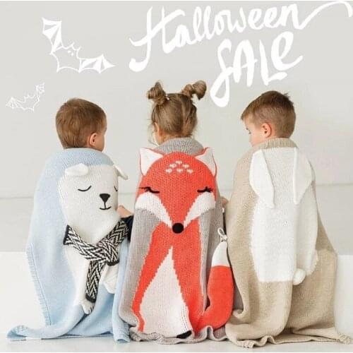 Air Condition Quilt Rabbit Fox Knitted Baby Cartoon Animal Blanket Sofa Stroller Covers Kids Newborn Bedding Swaddle Decke