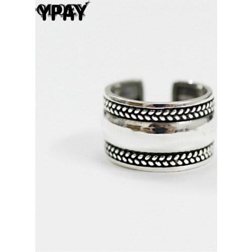 YPAY Real 925 Sterling Silver Ring Opening Vintage Punk Style Olive Branch Big Finger Ring Fine Jewelry Drop Shipping YMR238
