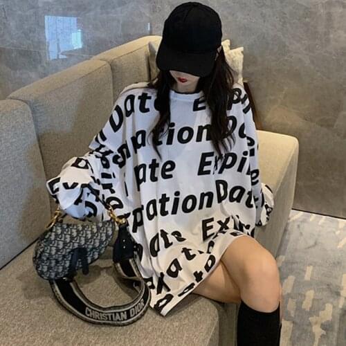 Women Clothes 2020 Autumn Vogue Streetwear Womens T-shirts Korean Tops Casual Letter Print Plus Size Long Sleeve T shirt Femme