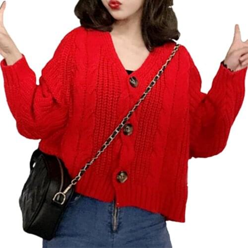 Women Autumn Winter Long Sleeve Twist Knitted Sweater Jumpers Buttons Cardigan