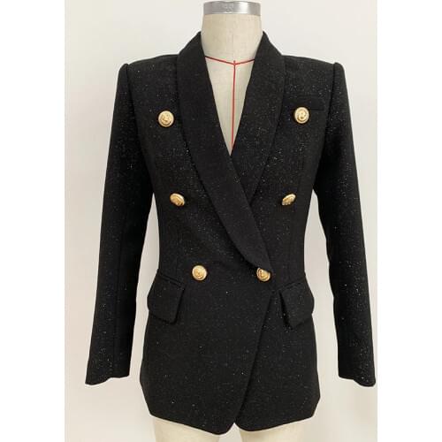 New Black Double Breasted Womens Blazer 2020 Spring Fashion Runway Office Work Ladies Shawl Collar Jackets Women Blazer