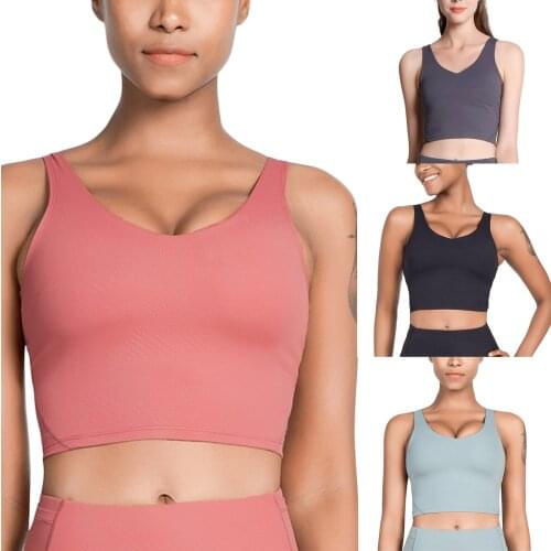 Women Summer Sports Vest, Solid Color V-Neck Sleeveless Yoga Jogging Underwear for Girls, 4 Colors