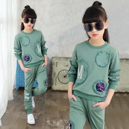 ZWF549 Children Clothing New Spring Teen Girls Clothes Set Sequin Long Sleeve Tops+Pants 2 PCS Kids Tracksuit Girls Sports Suits