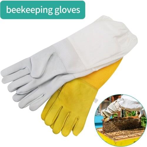 1Pair Beekeeping Gloves Protective Sleeves Breathable Anti Bite/Sting Sheepskin And Mesh Gloves For Beekeeper Beekeeping Tools