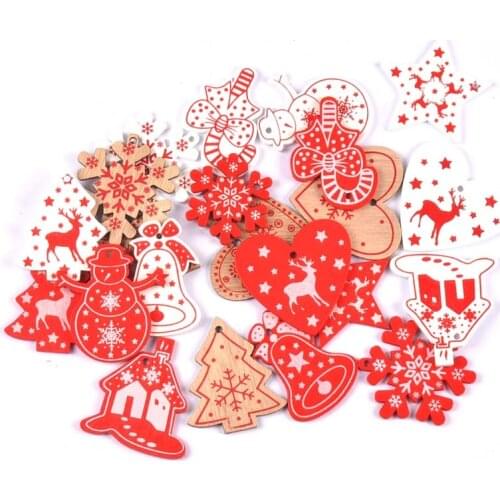 10pcs Red and White Wooden Christmas Ornaments Tree Hanging Pendants DIY Decorations for Home New Year Gift