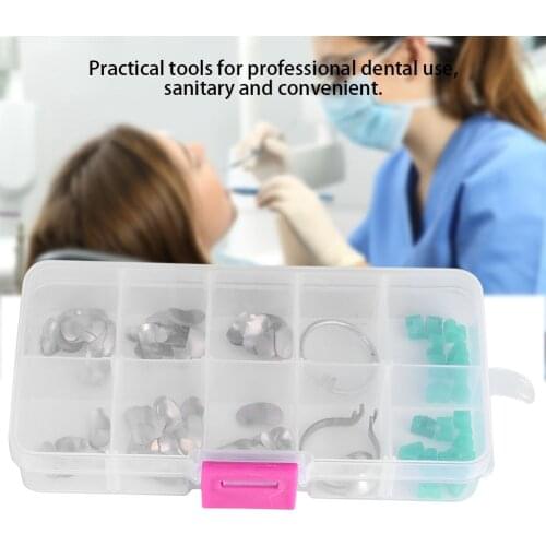 100Pcs/Box Dental Matrices Dental Sectional Contoured Matrices Matrices Ring Wedges Full Kit Plastic Metal Dental Add-On Wedges