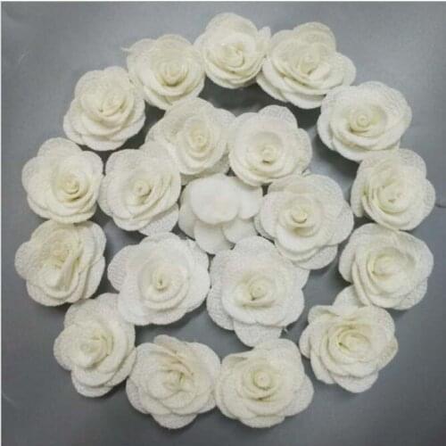 200Pieces/Bag White Rose Handmade 3.5cm Fabric Rose Cotton Cloth Flowers Hand DIY Wedding Bouquet Flower Hair Accessories