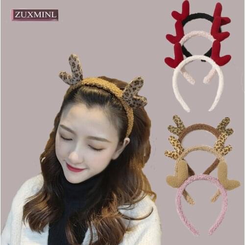 2020 Fashion Plush Antlers Hair Bands For Women Cute Makeup Headband Girl Leopard Hairbands Christmas Hair Hoops Accessories