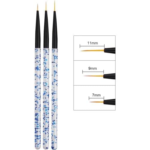 3pcs/set 7/9/11mm Sequins Nail Art Acrylic French Painting Brush Flower Design Stripes Lines Liner DIY Drawing Pen Manicure Tool