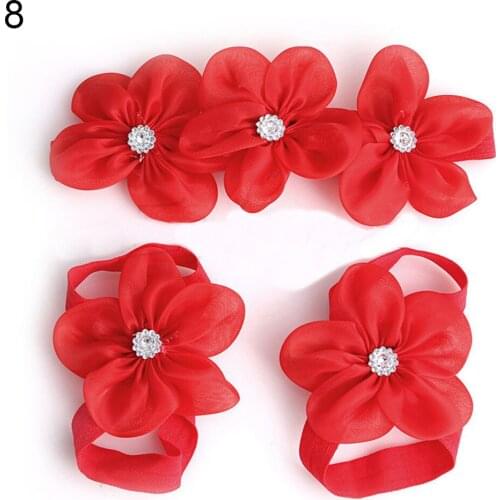 3 Pcs/Set Baby Girl Little Princess Barefoot Rhinestone Foot Flower Headband