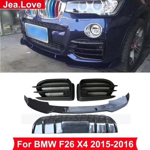 4 pcs\set Real Carbon Fiber & FRP Front and Rear Bumper Lip Diffuser Fog Light Cover For BMW F26 X4 2015-2016 Modification Part