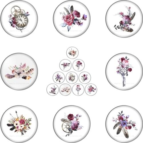 Watercolor Art Paintings Boho Rose Flowers 10mm/12mm/16mm/18mm/25mm Round Photo Glass Cabochon Demo Flat Back Making Findings