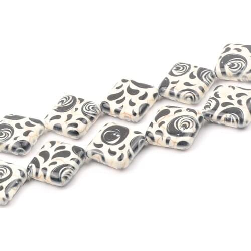 Charm Pattern Printed Stone Beads Round Loose Spacer Shell Beads for Jewelry Making 5pcs DIY Charm Bracelet Necklace Wholesale