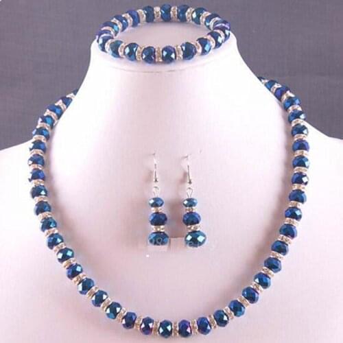 8X10MM Blue Crystal Faceted Beads diy fashion women Necklace+ Bracelet +Earrings GE5213