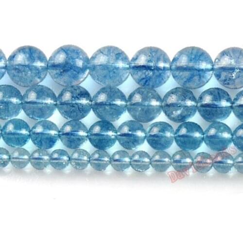 Blue Popcorn Crystal Smooth Round Beads 6 8 10 12MM Loose Beads Natural Stone For Jewelry Making Diy Bracelet Strand