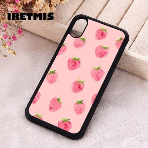 Iretmis 5 5S SE 2020 Phone Cover Case for iPhone 6 6S 7 8 Plus X Xs XR 11 12 Mini Pro Max Silicone TPU Pink strawberry