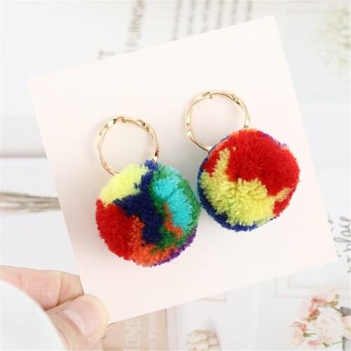 CRLEY 2019 New Colorful Pompon Earrings Personalized Simple Hair Ball Female Models Earrings Mink Fur Ball Ear Dangle Jewelry