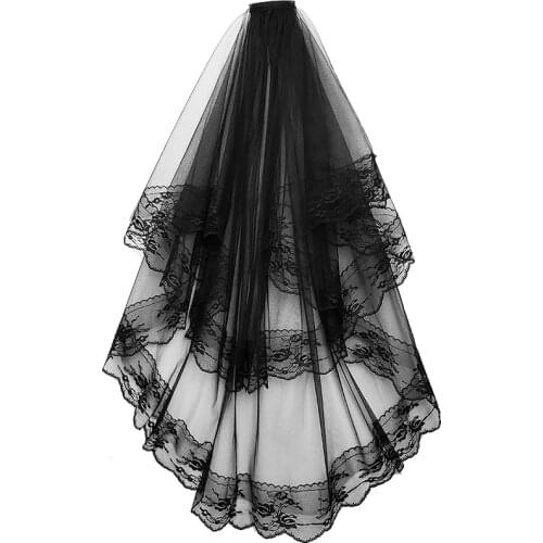 Black White Lace Bridal Veils with Comb Short Two Layer Elegant Wedding Veils for Bride Cosplay Costume Hair Accessories