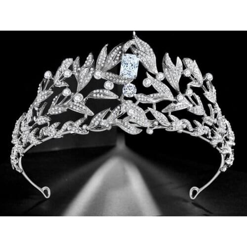 SLBRIDAL Alloy Rhinestone Crystal Cubic Zirconia Wedding Tiara Crown Bridal Hair Accessories Bridesmaids Princess Women Jewelry