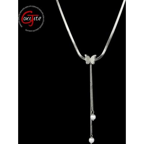 Goxijite Vintage Butterfly Necklace For Women Gold Stainless Steel Blade Snake Chains Aesthetic Charms Choker Women Jewelry Gift