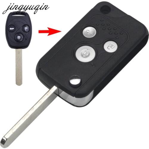 Jingyuqin 3 Button Modified Flip Remote Key Shell fit for Replace HONDA Accord Fit Civic CRV Pilot Fob Folding Case Replacement