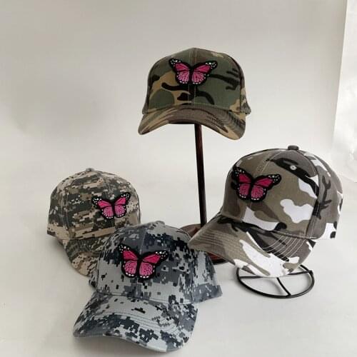 New Outdoor Camouflage Hat Pink Butterfly Embroidery Baseball Caps Men Adjustable Tactical Military Army Camo Hunting Cap Unisex