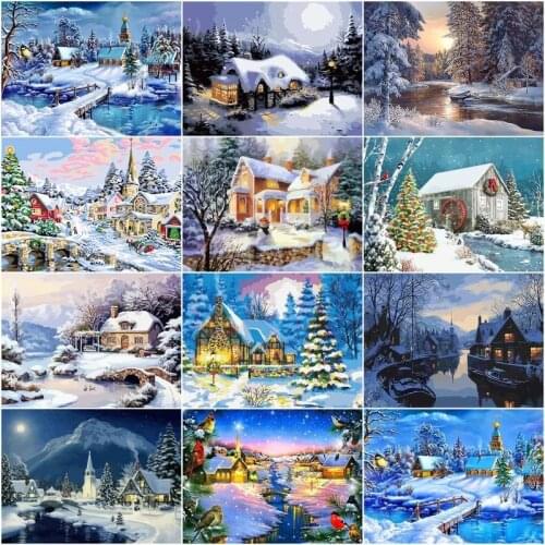 CHENISTORY Paint By Number Snowhouse Scenery Paintingdrawing On Canvas Gift Diy Pictures By Numbers Winter Kits Home Decor