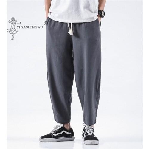 Japanese Kimono Men Print Pants Japan T-shirt Suits Traditional Loose Harem Harajuku Trouser Yukata Style Costume Asian Clothing