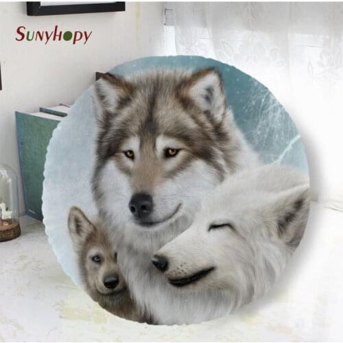 Wolf Round Decorative Cushion Cover Home Decor Peach Skin Pillowcase For Sofa 40cm50cm60cm In Diameter-WJY