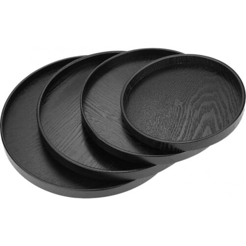 Chinese style Round Wood Tea Trays Black Wood Tea Coffee Snack Food Meal Serving Tray Plate Tea tray set Wood Tea Tray
