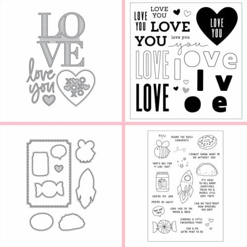 Metal Cutting Dies Match Clear Silicone Stamps Love You Letter Words Alphabet Candy Rocket Cake Pie Sentence Scrapbook Cards Hot