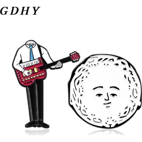 GDHY Fashion Moon Big Head Rock Guitar Singer Brooch Planet Head Red Guitar Singer Enamel Pins Body Separation Pin Badge Jewelry