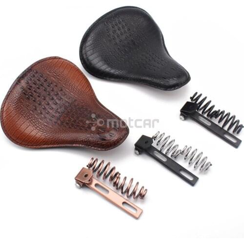Motorcycle Crocodile Style PU Leather Seat Cushion + Springs Solo Seat For Honda Harley Chopper Bobber