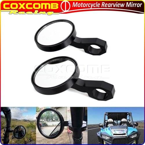 Motorcycle Round Rearview Mirrors For Yamaha Pioneer 1000 Polaris Ranger RZR 700 HPX XUV Black UTV 1.75" Roll Bar Side Mirrors