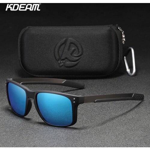 KDEAM Rectangular Polarized Sunglasses Men Driving Fishing Sunglass TR90 Flexible Frame Mix Stainless Steel Glasses Temples