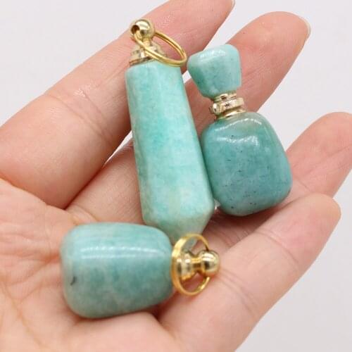 2021 New Style Natural Stone Perfume Bottle Pendant Irregular Amazonite For Jewelry Making DIY Necklace Accessory