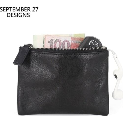 Mini Coin Purses Genuine Leather Women Small Wallet Men Simple Coin Pouch Female Change Purse Slim Card Holders Zipper Wallet