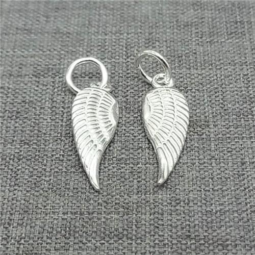 6 Pieces 925 Sterling Silver Angel Wing Charm for Bracelet Necklace