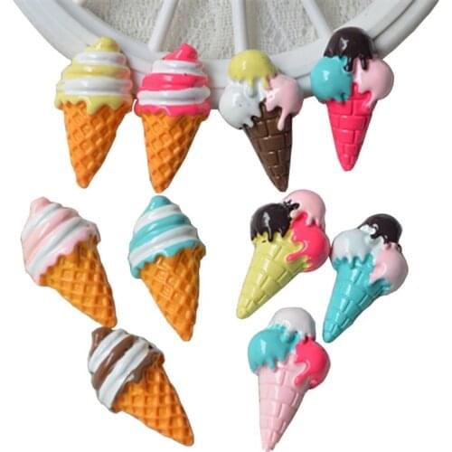 XUNZHE 10Pcs 3*1.7cm Cute Resin ice cream stick for Craft Making Phone Deco Scrapbooking DIY Headdress Accessories material