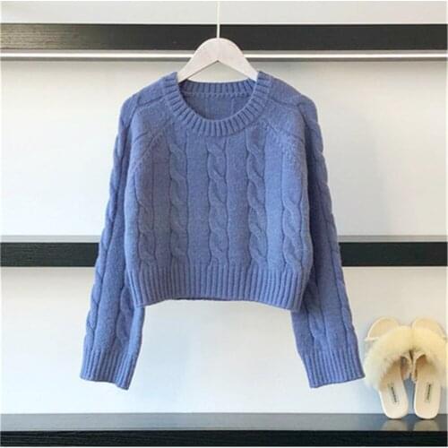 Coats Solid Casual Loose Warm Knitted Pullovers Women 2021 Autumn New Long Sleeve Short Knitwear Winter Women Jumper Green