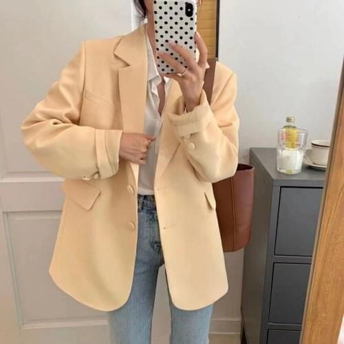 2021 Early Spring New Style Temperament Fashion Femme Blazer Yellow Blue Jackets Womens Blazers Long Sleeve Oversized White