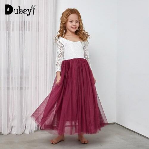 Flower Girl Dresses for Weddings Lace Backless Long Sleeve Fluffy Gowns for Girls Birthday Party Dress Girl Ankle-Length Dress