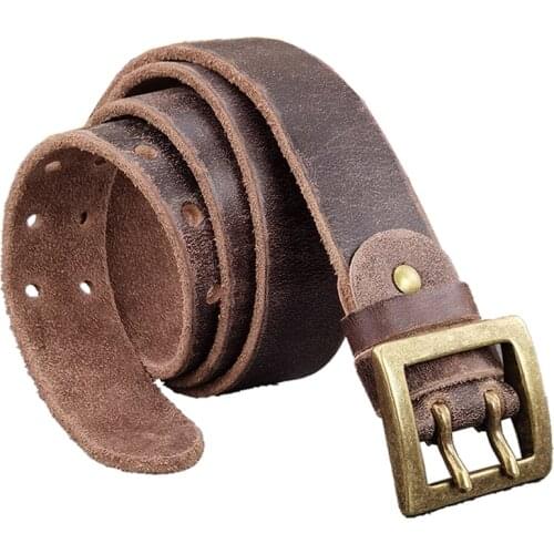 Retro Cowboy Jeans Mens Belt 38MM Double Pin Solid Brass Belt Buckle Ceinture Leather Belt Men Waist Belt For Men MBT0015
