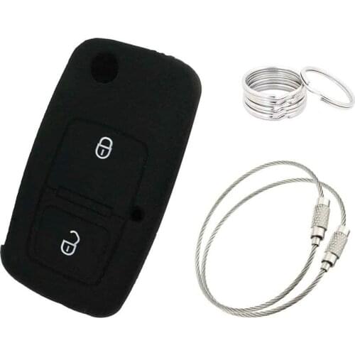 Muchkey Silicone 2 Button Flip Remote Key case +Key chain 150mm 2pcs+Key Ring 30mm 5pcs For VOLKSWAGEN SKODA