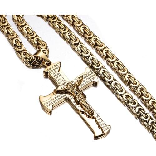 Gold Color Stainless Steel Cristo Redentor Rio Brazil Christ Redeemer Statue Jewelry Jesus Cross Pendant Necklaces