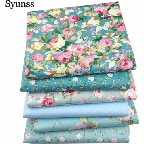 Syunss Cotton Fabric Fat Quarte DIY Cloth Bedding Textiles Quilt Tilda Tissus Handmade Sewing Patchwork Baby Blue Floral Dot