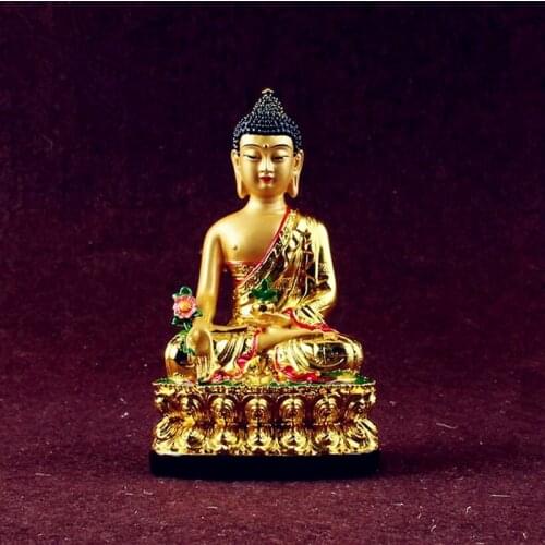Solemn refined Hand-painted resin gold Buddha statue Pharmacist Buddha Amitabha Sakyamuni Buddhist Sambo free ship