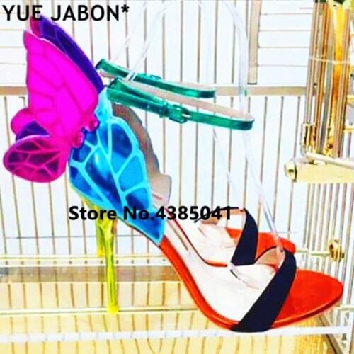 YUE JABON Gorgeous Colorful Butterfly Stiletto High Heels Sandals Sexy Fashion Pumps Angel Wings Summer Shoes zapatillas mujer