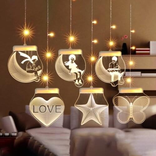 USB Hanging Lamp Interface Night Lamp LED 3D Room Decoration Curtain Lamp Wedding confession layout lamp Christmas Fairy Light